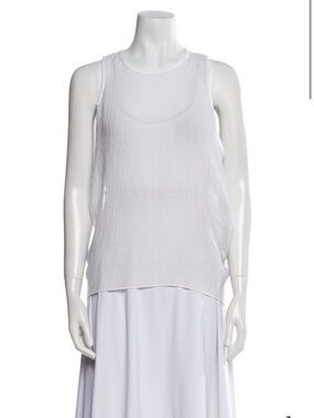 Helmut Lang New white gauze crinkle loose fit white blouse Petite coastal chic